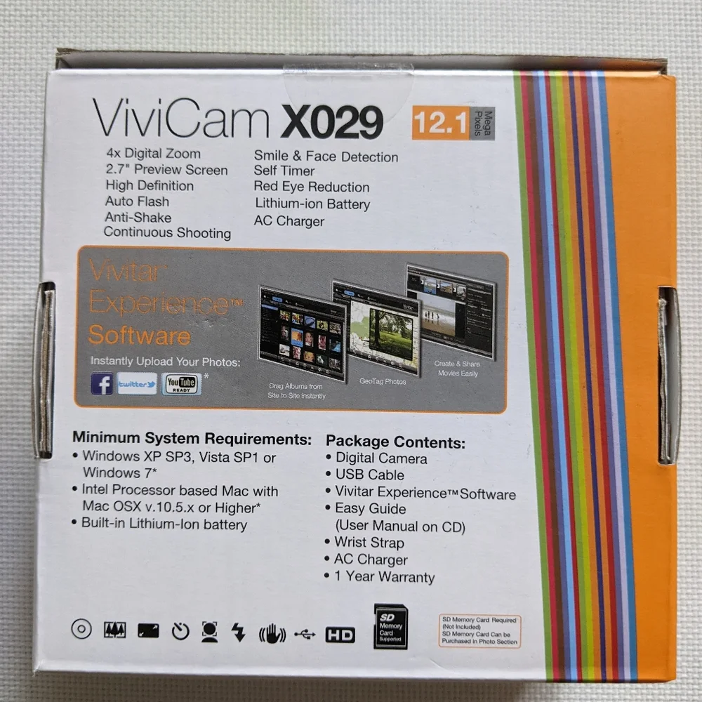 Vivitar ViviCam x029 12.1 MP Digital Camera, Case, SD Card. MISSING USB …